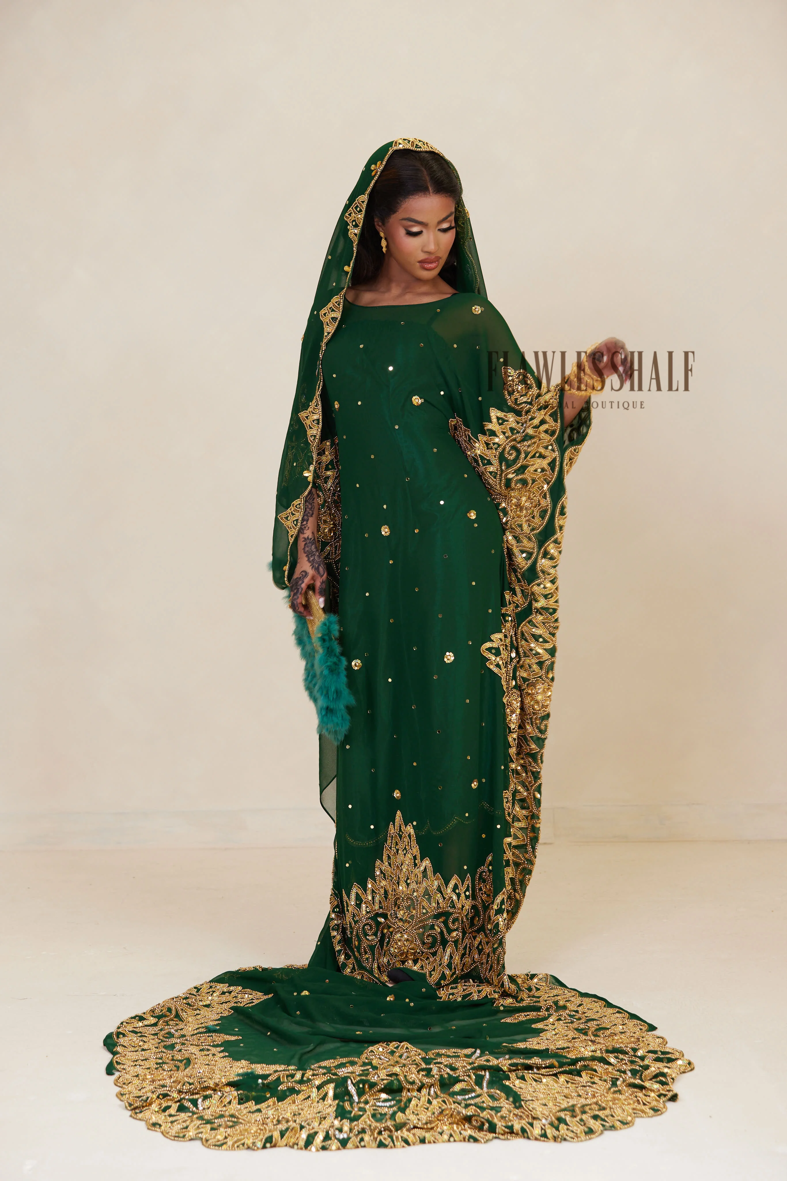 Chiffon Bridal Dirac In Emerald Green - Image 3